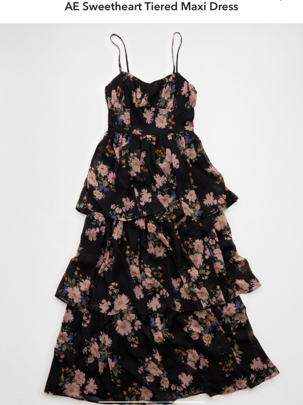 American Eagle Outfitters Black Floral Tiered Maxi Dress